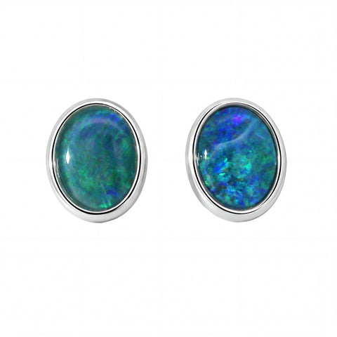 Opal Triplet Earrings in Stainless Steel - Green and Blue - Australian Opal Cutters and Pearl Divers