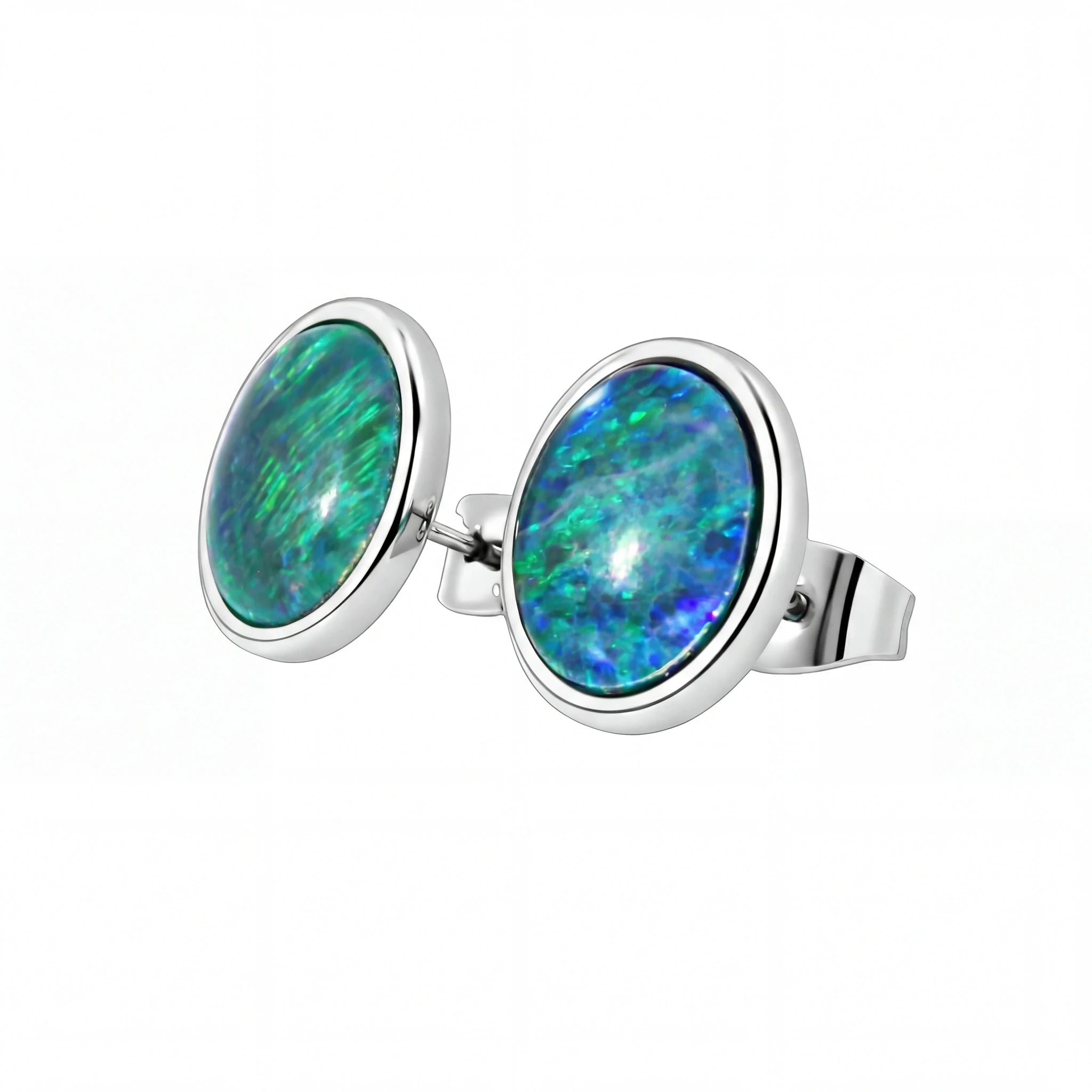 Opal Triplet Earrings in Stainless Steel - Green and Blue - Australian Opal Cutters and Pearl Divers