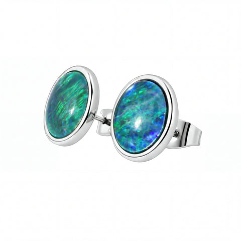 Opal Triplet Earrings in Stainless Steel - Green and Blue - Australian Opal Cutters and Pearl Divers