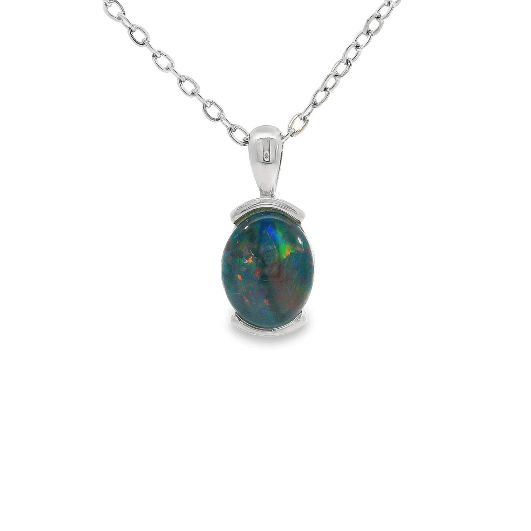 Australian Opal Triplet Pendant Set in Stainless Steel