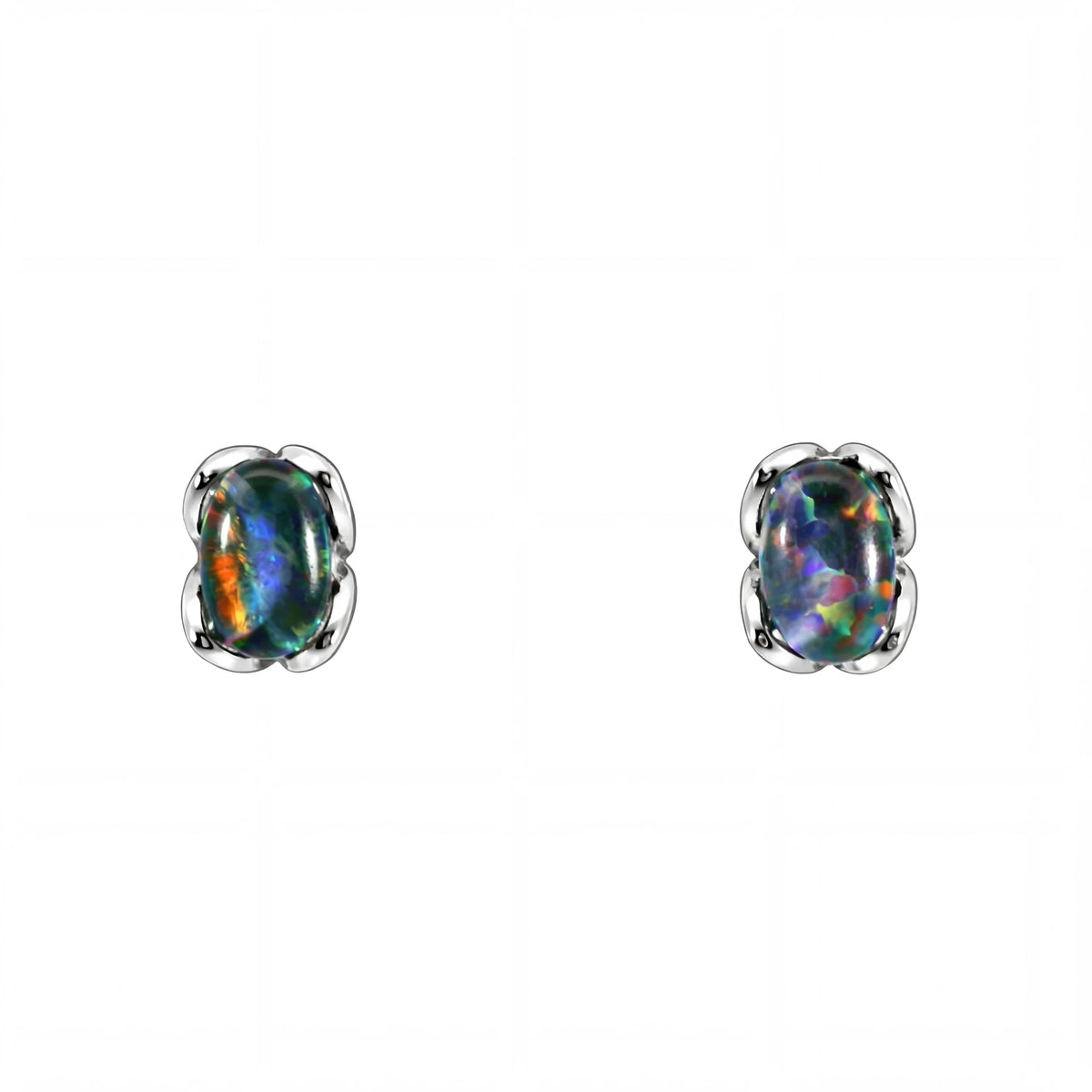 Triplet Opal Earrings in Stainless Steel - Multicolour - Australian Opal Cutters and Pearl Divers
