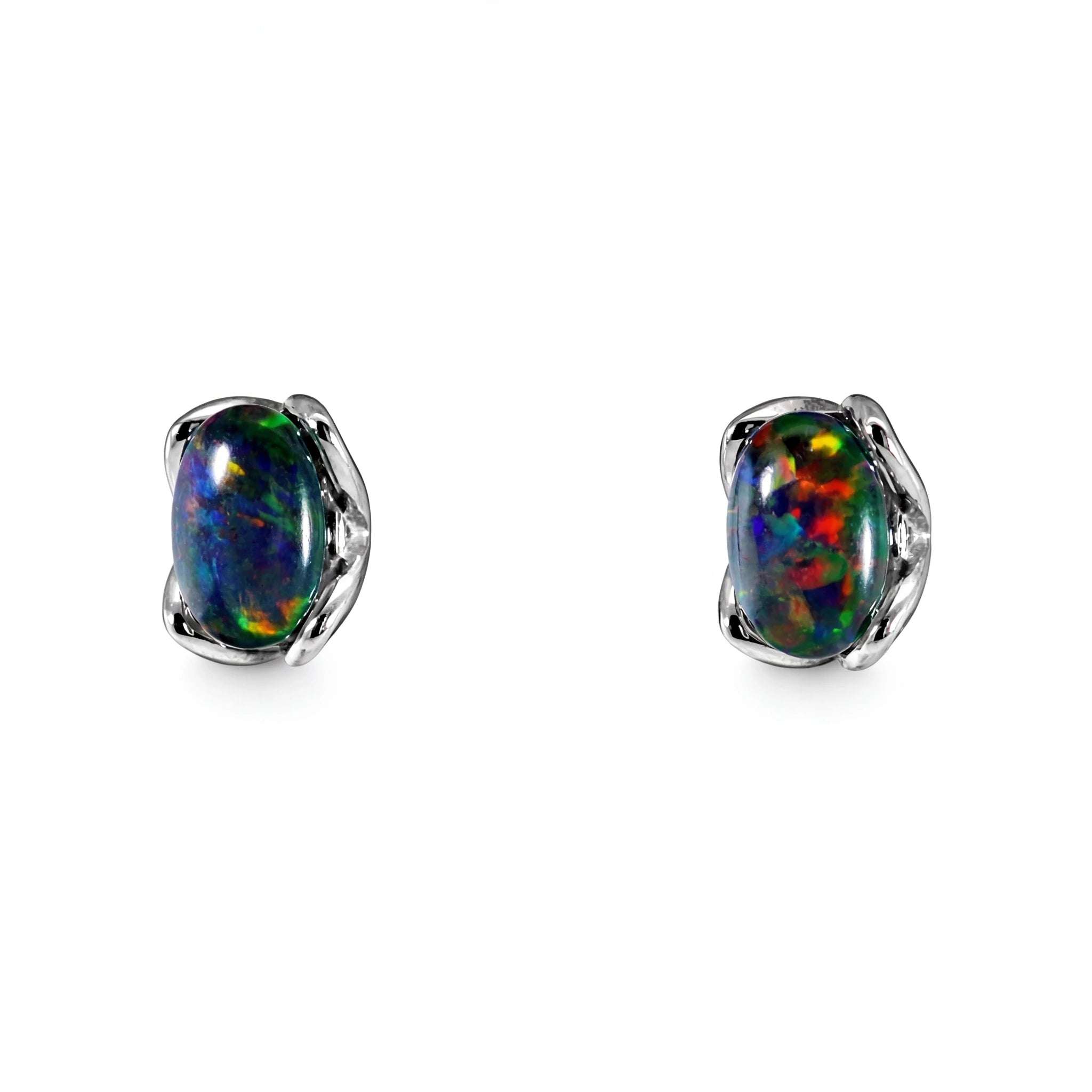 Triplet Opal Earrings in Stainless Steel - Multicolour - Australian Opal Cutters and Pearl Divers