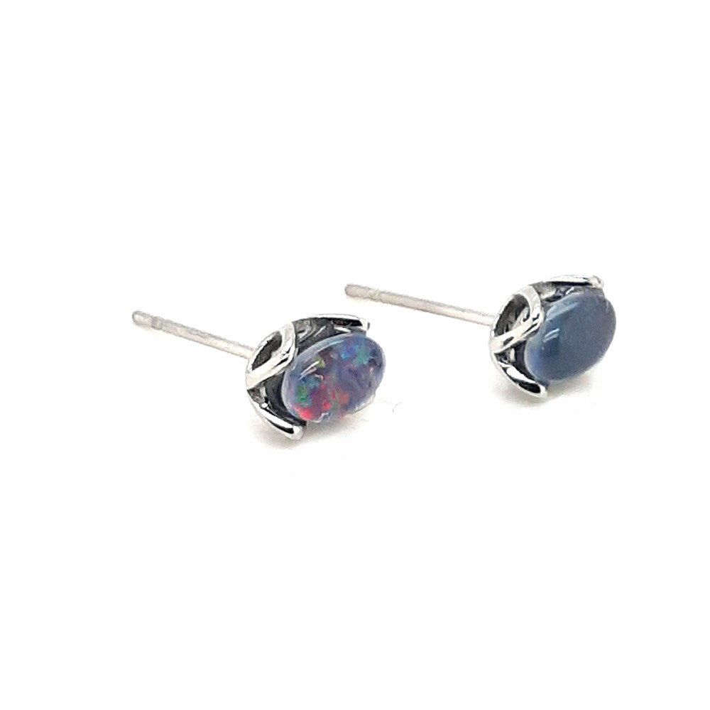 Australian Opal Triplet 6 x 4 mm Earrings set in Stainless Steel