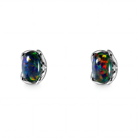 Triplet Opal Earrings in Stainless Steel - Multicolour - Australian Opal Cutters and Pearl Divers