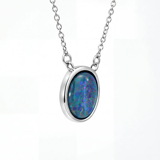 Triplet Opal Pendant in Stainless Steel - Multicolour - Australian Opal Cutters and Pearl Divers