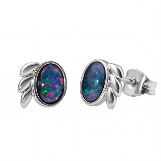 Triplet Opal Earrings in Stainless Steel - Multicolour - Australian Opal Cutters and Pearl Divers