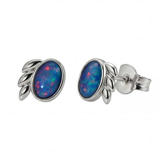 Triplet Opal Earrings in Stainless Steel - Multicolour - Australian Opal Cutters and Pearl Divers
