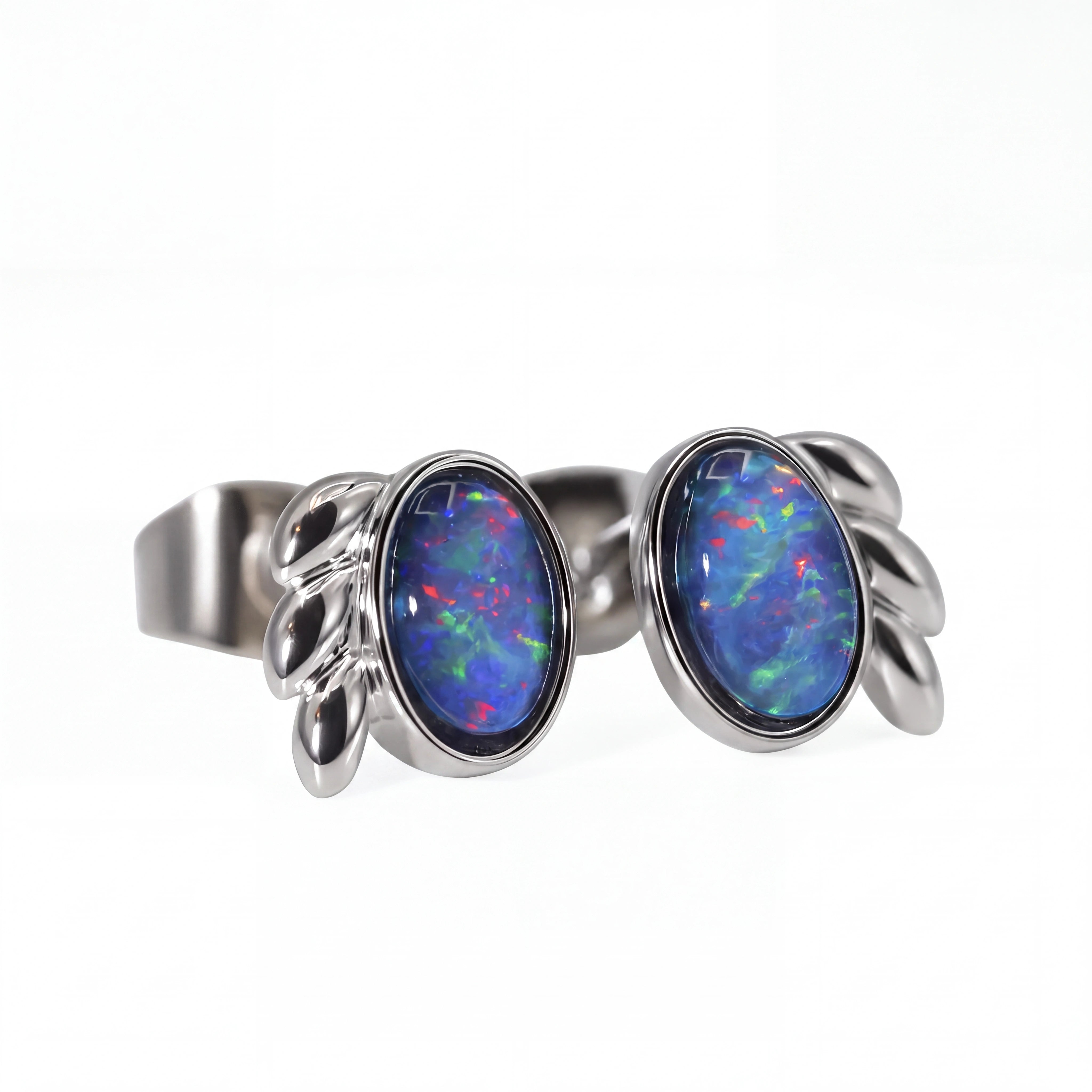 Triplet Opal Earrings in Stainless Steel - Multicolour - Australian Opal Cutters and Pearl Divers
