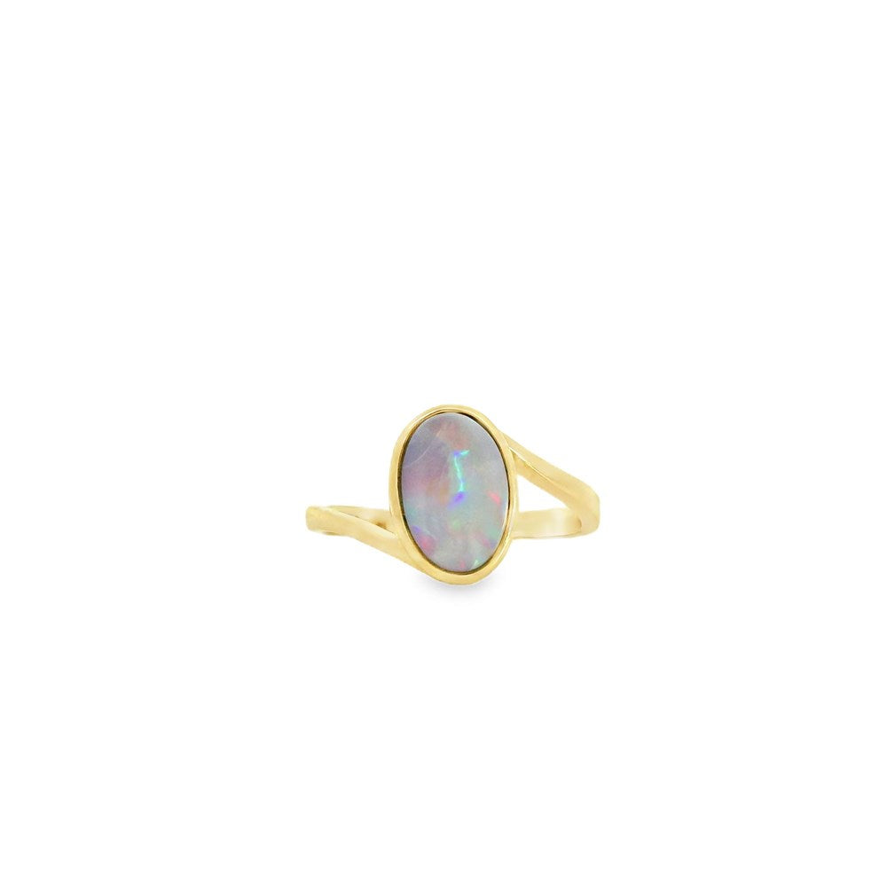 Australian Opal Black Ring set in 14K Yellow Gold