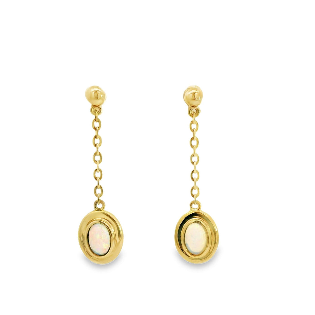 Australian Light Opal Earrings set in 14 Karat Yellow Gold