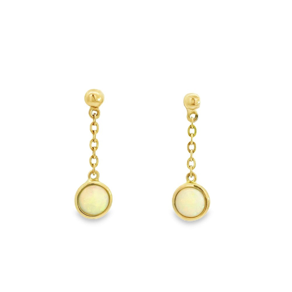 Australian Light Opal 0.85 Carats Earrings Set in 14 Karat Yellow Gold