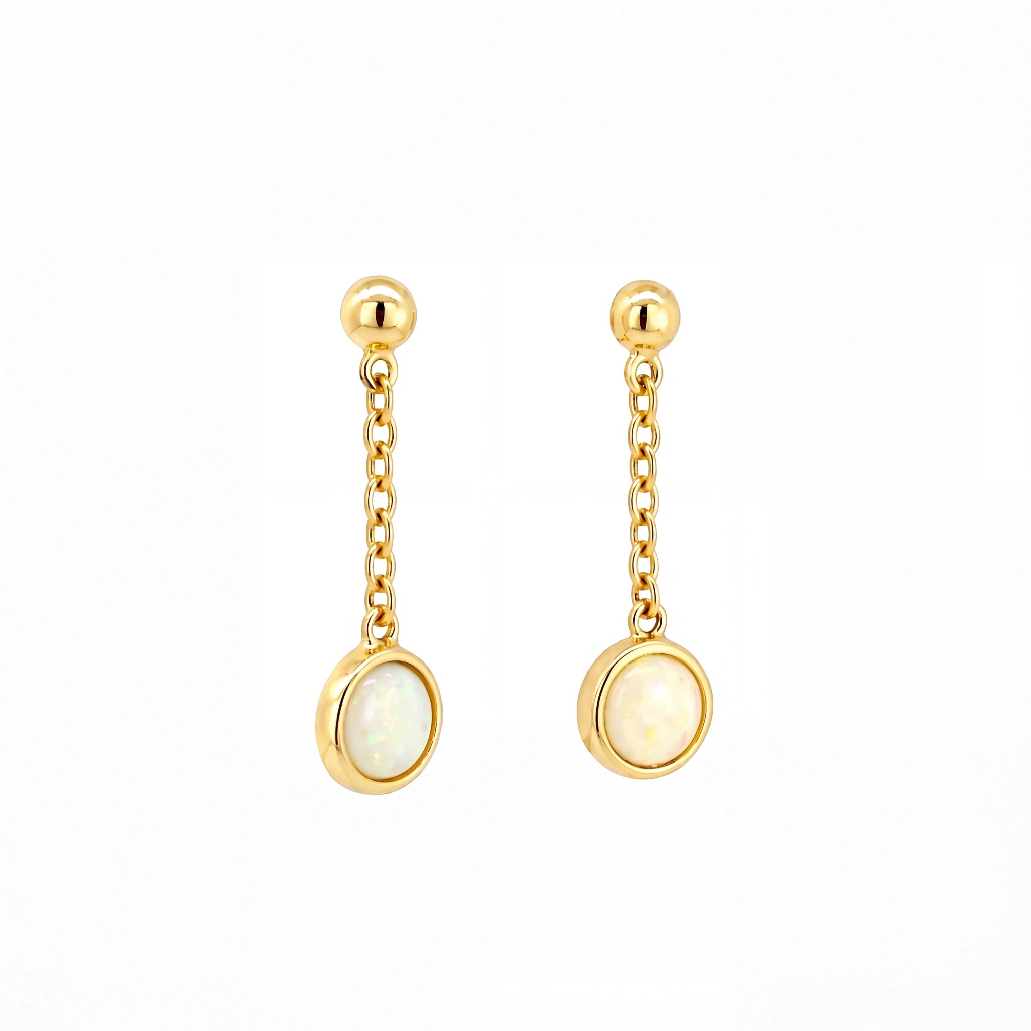 Light Opal Earrings in 14K Yellow Gold - Multicolour - Australian Opal Cutters and Pearl Divers
