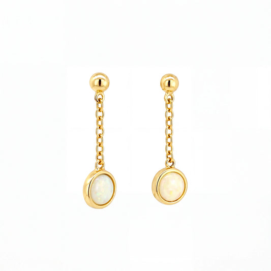 Light Opal Earrings in 14K Yellow Gold - Multicolour - Australian Opal Cutters and Pearl Divers
