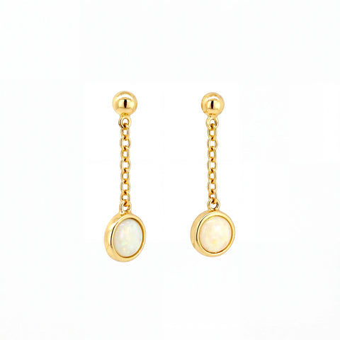 Light Opal Earrings in 14K Yellow Gold - Multicolour - Australian Opal Cutters and Pearl Divers