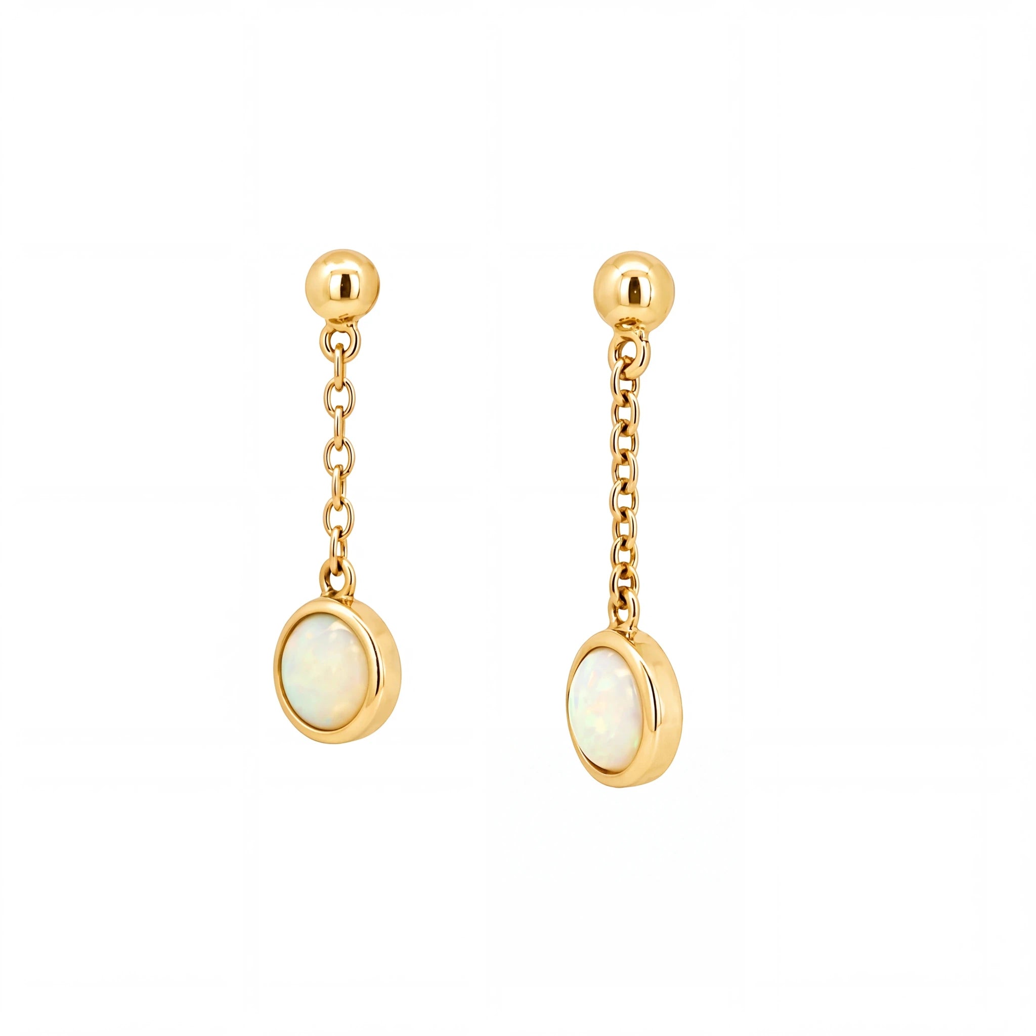 Light Opal Earrings in 14K Yellow Gold - Multicolour - Australian Opal Cutters and Pearl Divers