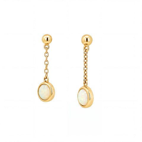 Light Opal Earrings in 14K Yellow Gold - Multicolour - Australian Opal Cutters and Pearl Divers