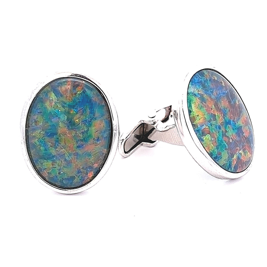 Opal Triplet 18 x 13 mm Cufflinks set in 925 Sterling Silver