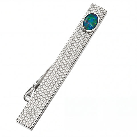 Triplet Tie Clip in Sterling Silver - Multicolour - Australian Opal Cutters and Pearl Divers