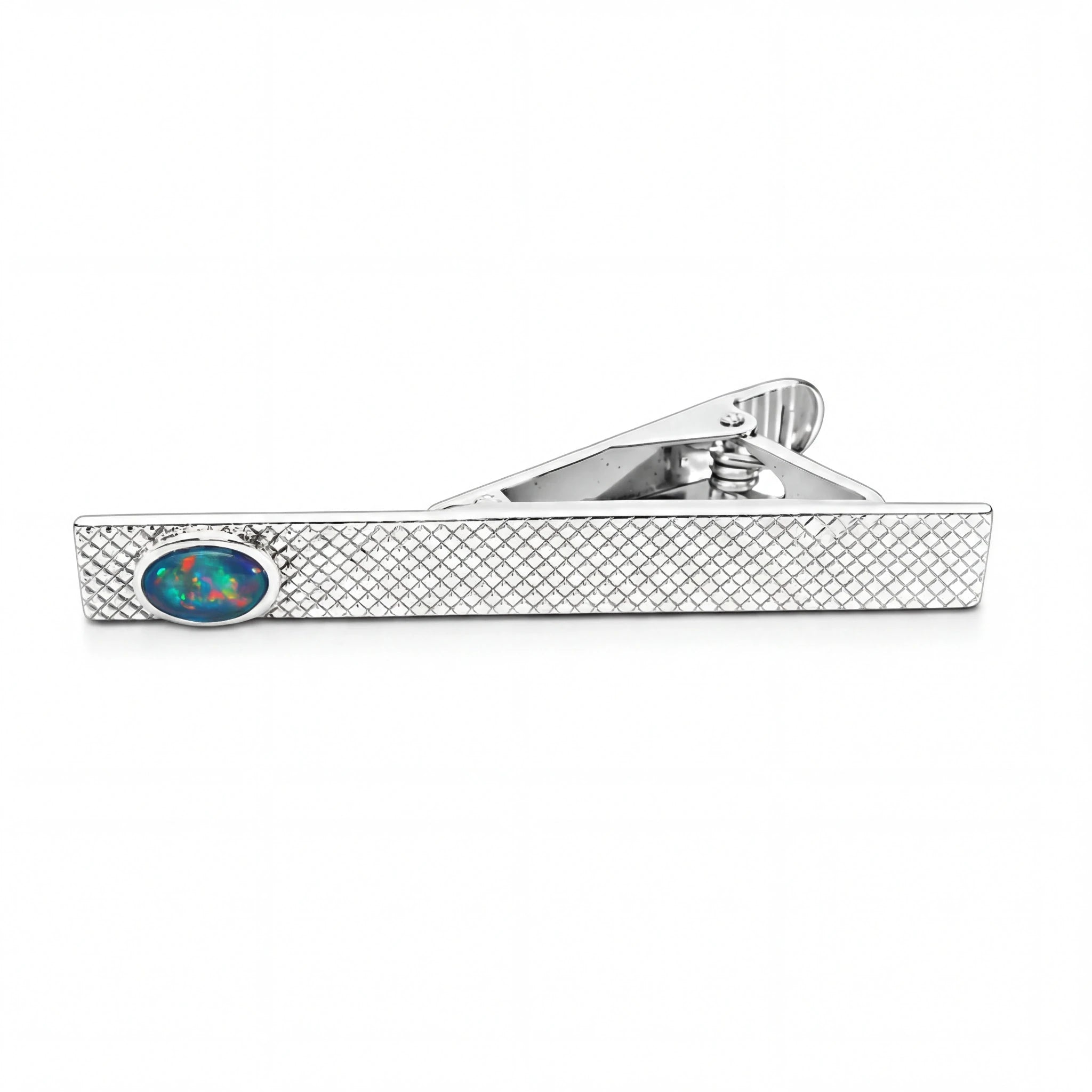 Triplet Tie Clip in Sterling Silver - Multicolour - Australian Opal Cutters and Pearl Divers