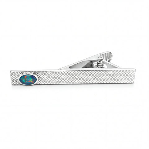 Triplet Tie Clip in Sterling Silver - Multicolour - Australian Opal Cutters and Pearl Divers