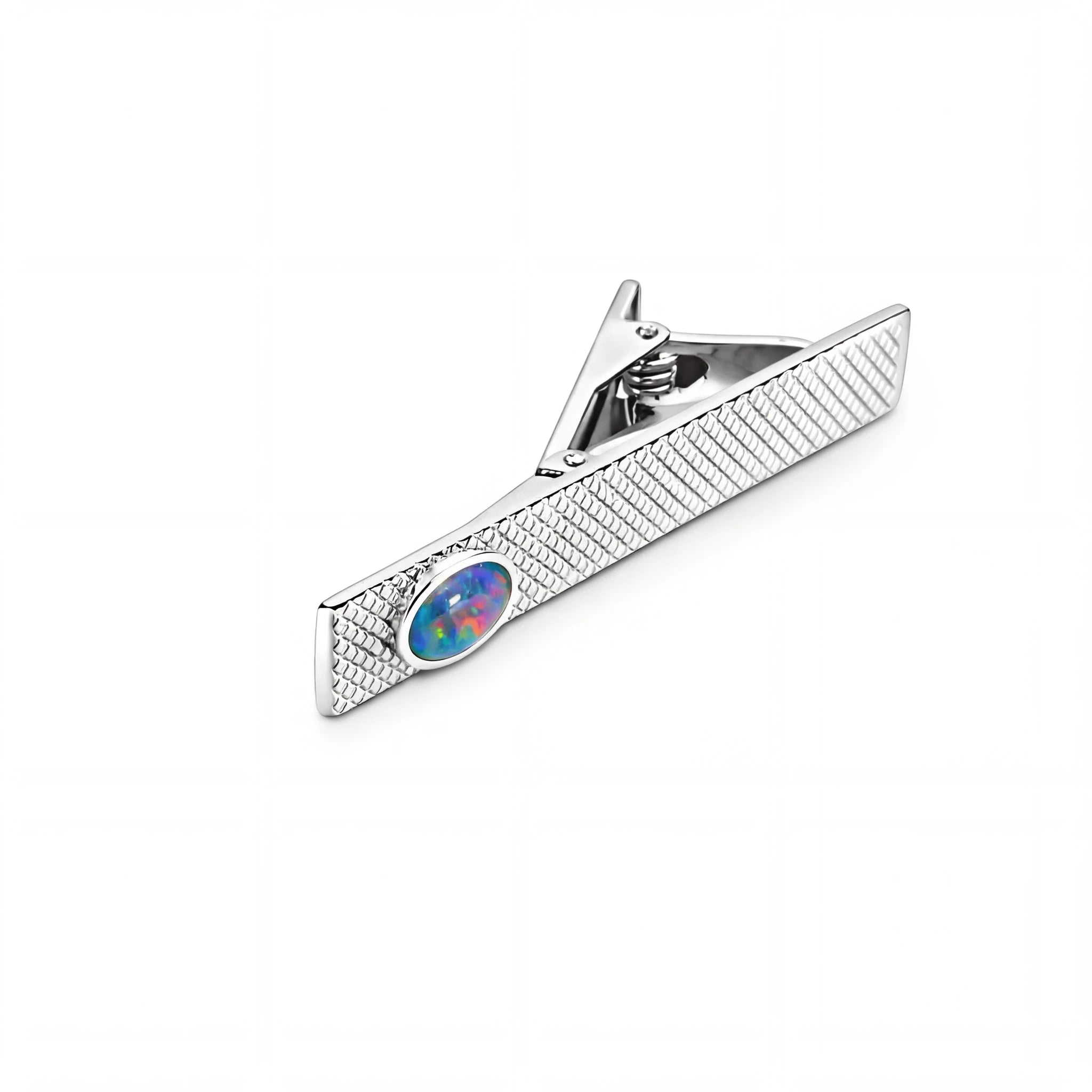 Triplet Tie Clip in Sterling Silver - Multicolour - Australian Opal Cutters and Pearl Divers