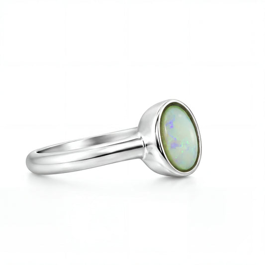 Light Opal Ring in Stainless Steel
