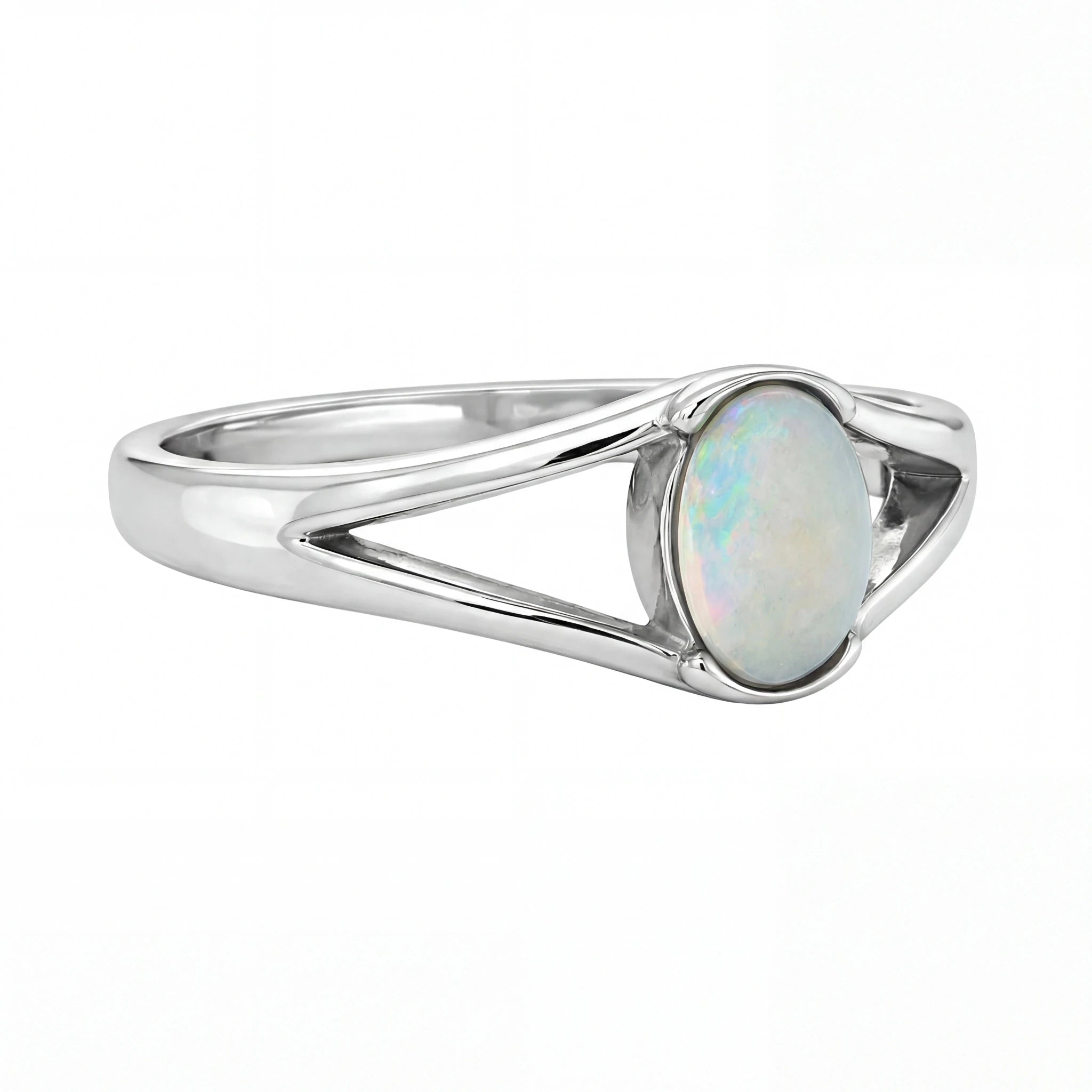 Light Opal Ring in Stainless Steel - Multicolour - Australian Opal Cutters and Pearl Divers