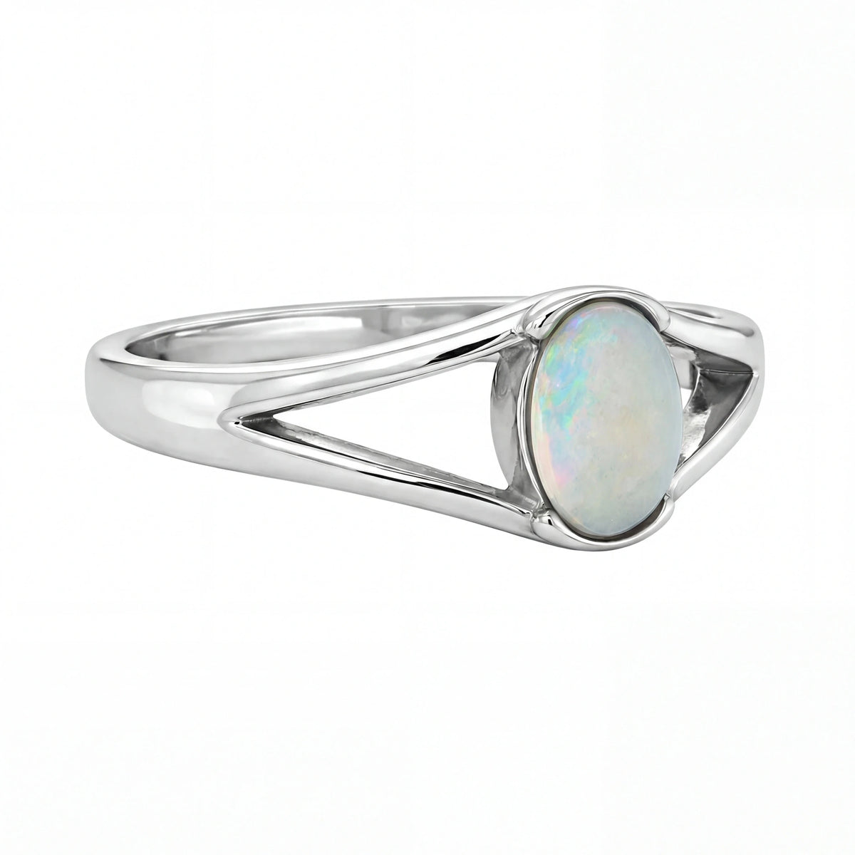 Light Opal Ring in Stainless Steel - Multicolour - Australian Opal Cutters and Pearl Divers