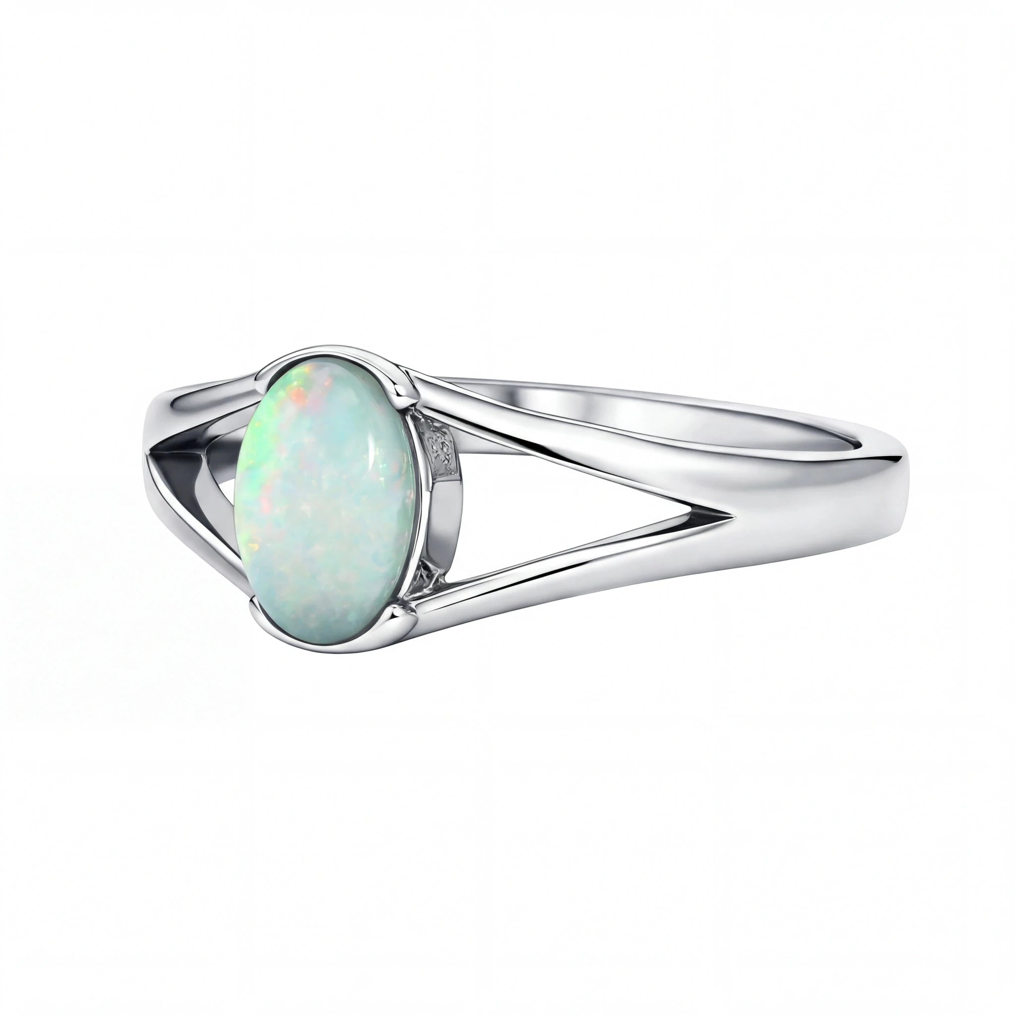 Light Opal Ring in Stainless Steel - Multicolour - Australian Opal Cutters and Pearl Divers
