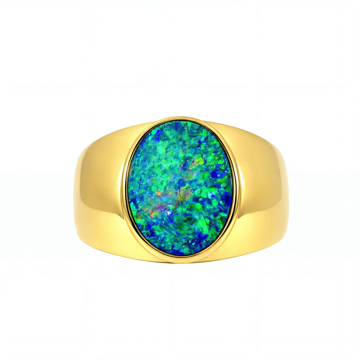 Doublet Opal Men's Ring in 14K Yellow Gold - Multicolour