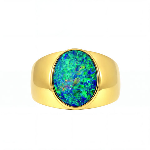 Doublet Opal Men's Ring in 14K Yellow Gold - Multicolour