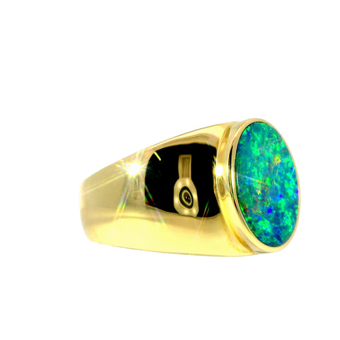 Doublet Opal Men's Ring in 14K Yellow Gold - Multicolour