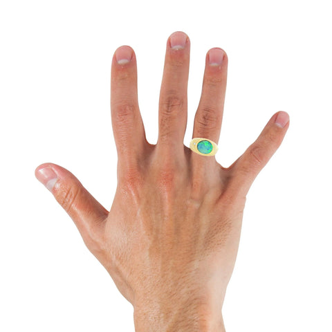 Doublet Opal Men's Ring in 14K Yellow Gold - Multicolour
