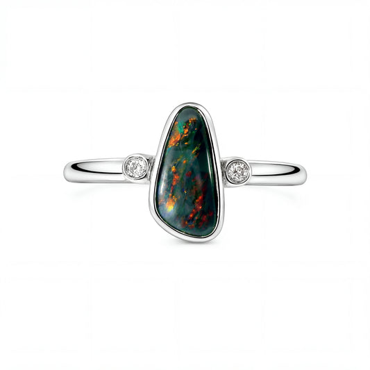Black Opal Ring in 925 Sterling Silver - Multicolour
