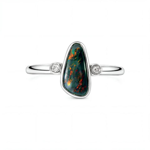Black Opal Ring in 925 Sterling Silver - Multicolour