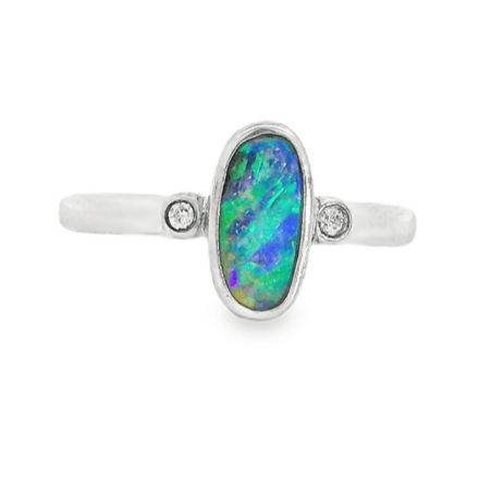 Australian Opal Black Ring set in Sterling Silver