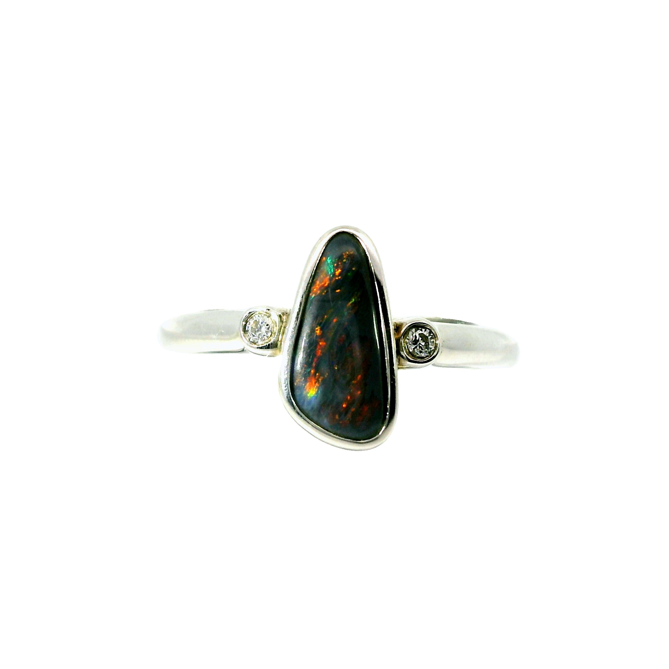 Black Opal Ring in 925 Sterling Silver - Multicolour