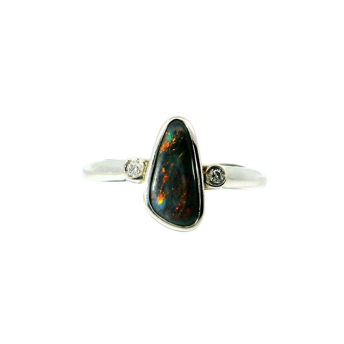Black Opal Ring in 925 Sterling Silver - Multicolour