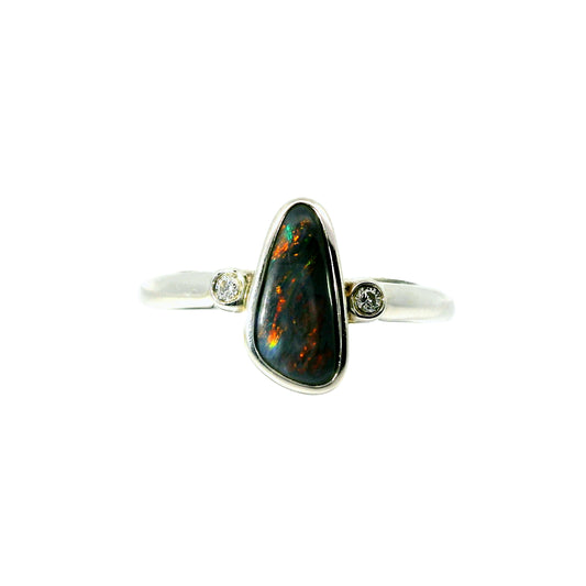 Black Opal Ring in 925 Sterling Silver - Multicolour