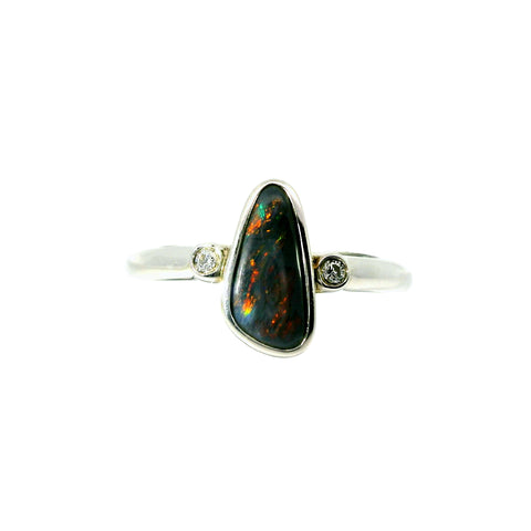 Black Opal Ring in 925 Sterling Silver - Multicolour