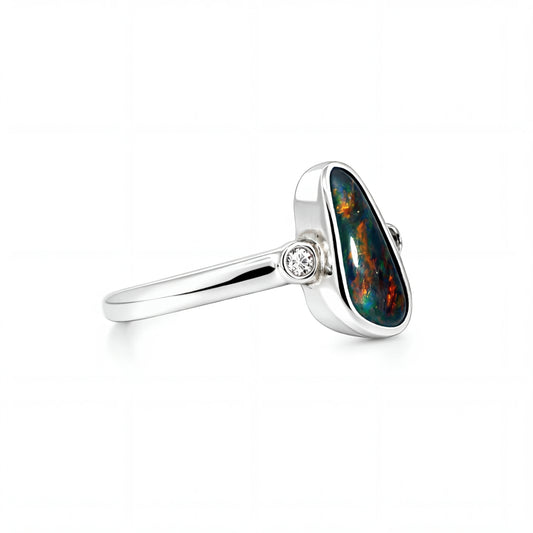 Black Opal Ring in 925 Sterling Silver - Multicolour