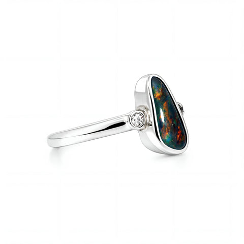 Black Opal Ring in 925 Sterling Silver - Multicolour