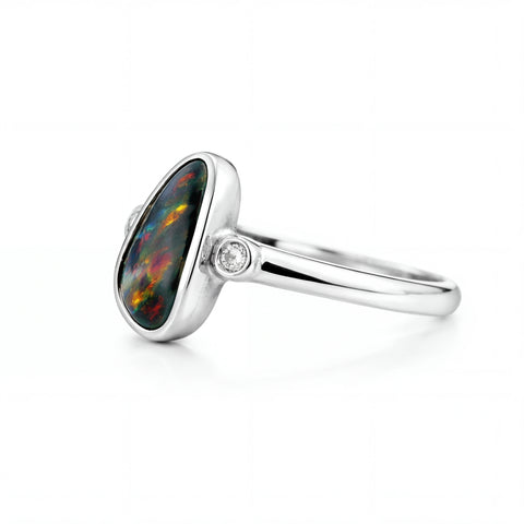 Black Opal Ring in 925 Sterling Silver - Multicolour