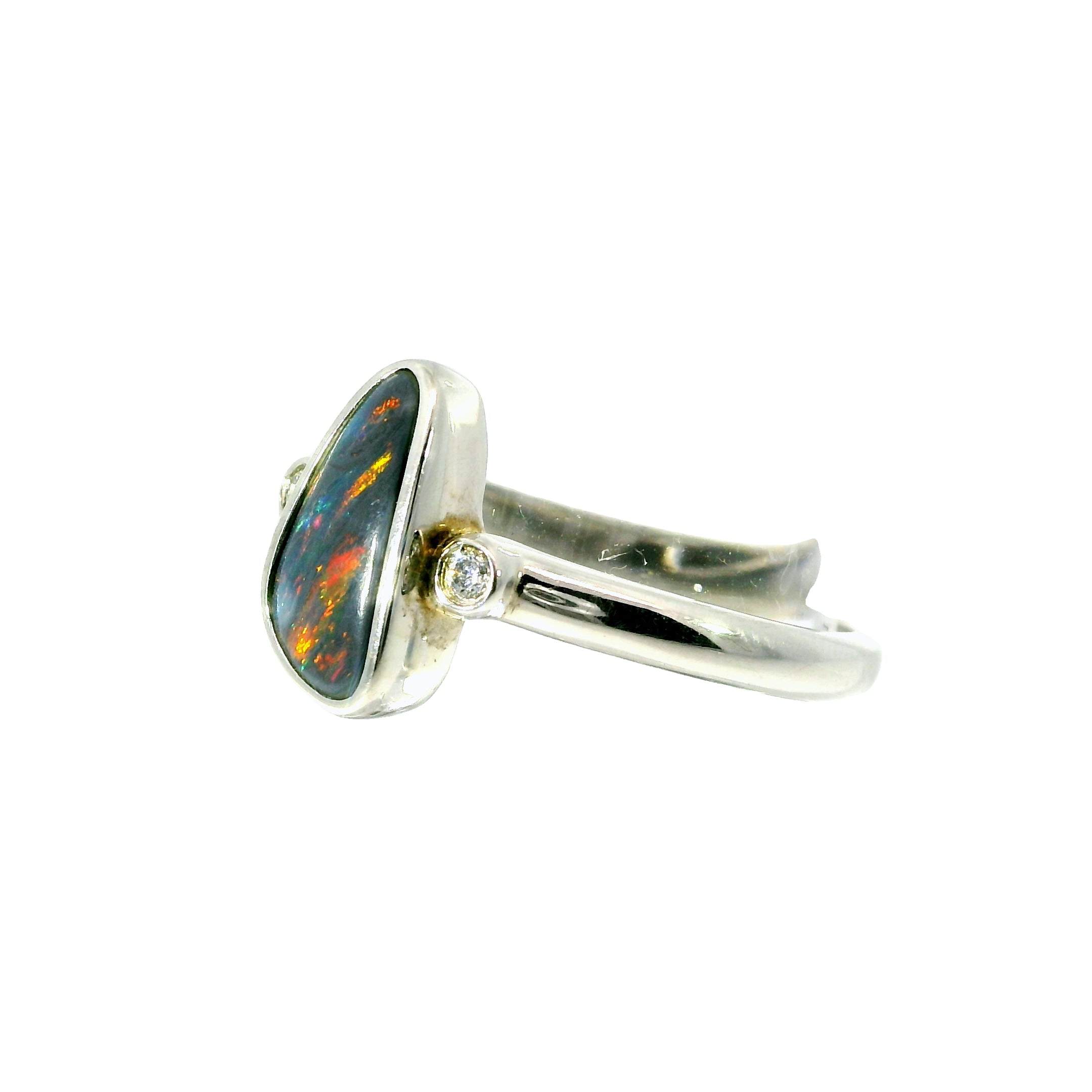 Black Opal Ring in 925 Sterling Silver - Multicolour