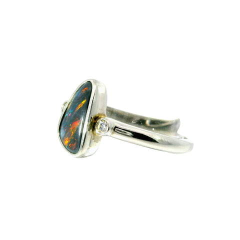 Black Opal Ring in 925 Sterling Silver - Multicolour