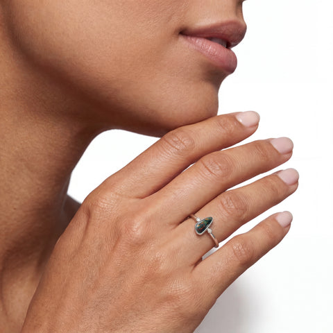 Black Opal Ring in 925 Sterling Silver - Multicolour