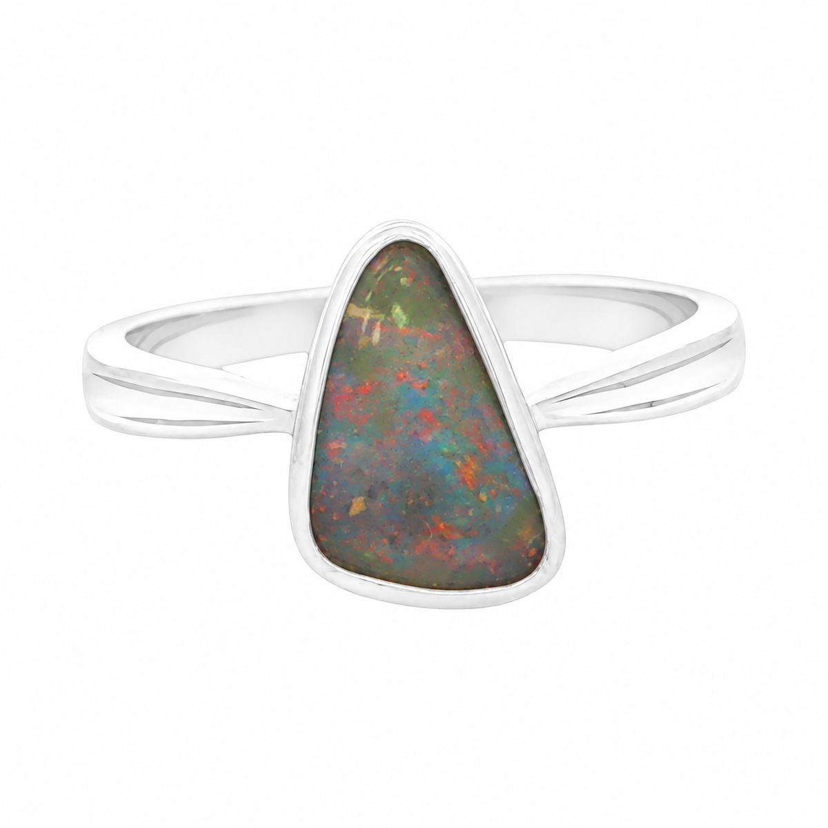Boulder Opal Ring set in 925 Sterling Silver - Multicolour