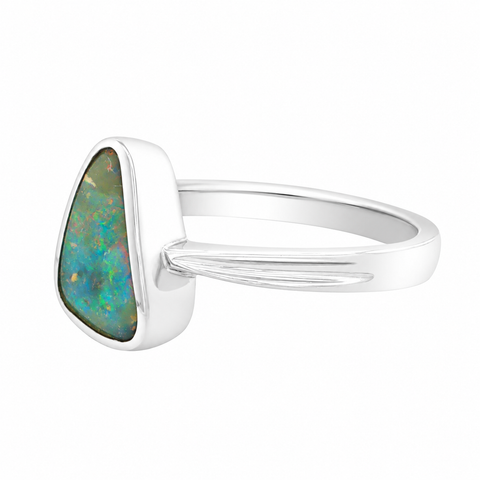 Boulder Opal Ring set in 925 Sterling Silver - Multicolour