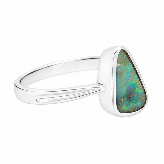 Boulder Opal Ring set in 925 Sterling Silver - Multicolour - Australian Opal Cutters and Pearl Divers