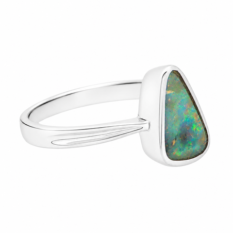 Boulder Opal Ring set in 925 Sterling Silver - Multicolour
